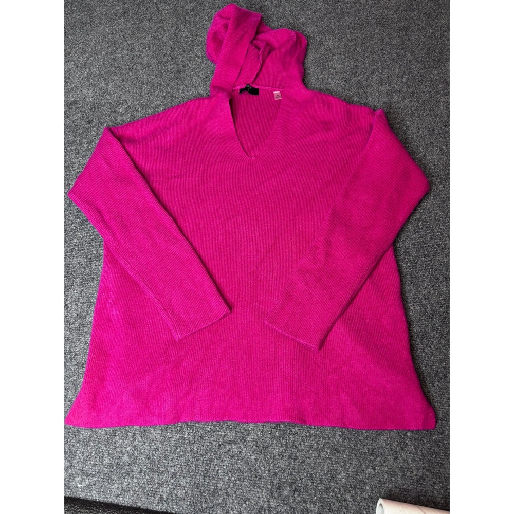 Tahari Pink Knit Hoodie V Neck Sweater Casual Pullover Womens‎ Size M